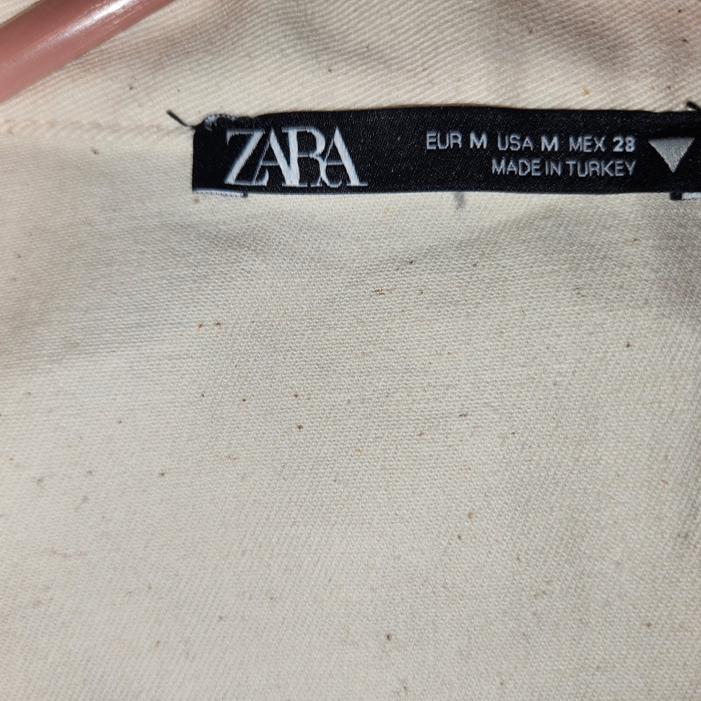 NWOT Zara half button cream Heathered Linen Blend short sleeve mini dress SZ MED - Picture 7 of 8